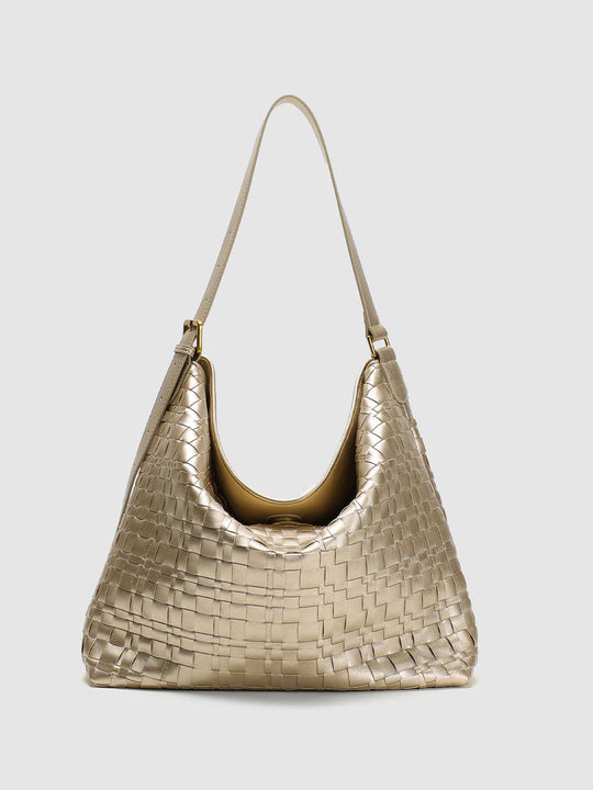 Metallic Faux Leather Hobo Shoulder Bag