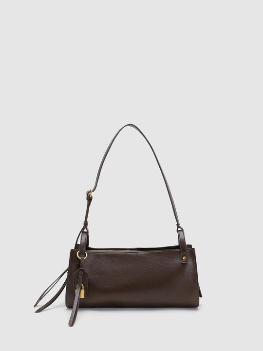 Zip Top Padlockcharm Long Strap Shoulder Bag
