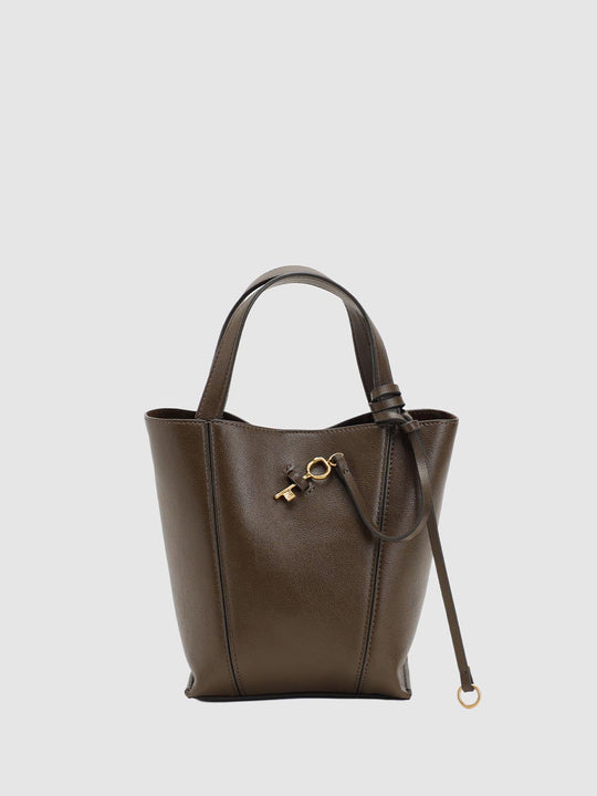 Paneled Structured Key Charm Top Handle Crossbody Bag