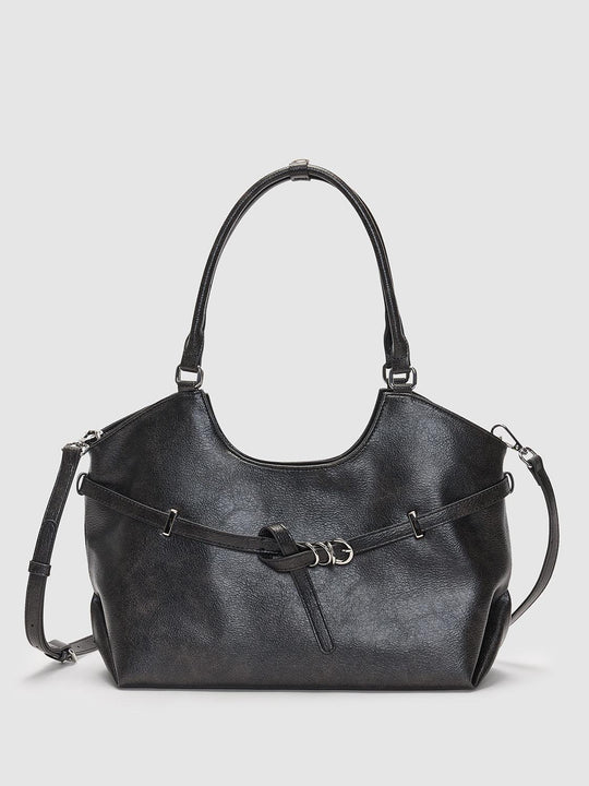 Textured Artificial Leather Buckle Shoulder Bag