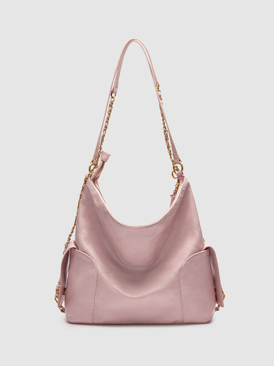 Pale Quilted Hobo Bag With Chain Strap