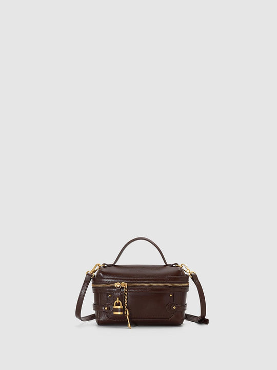 Box Top Handle Zipper Lock Charm Crossbody Handbag