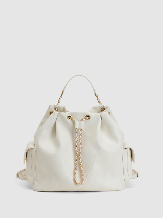 Quilted Drawstring Faux Leather Crossbody Bag