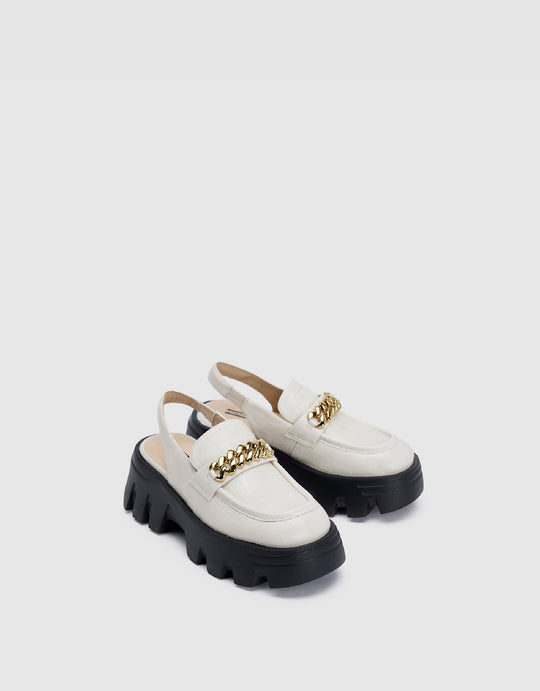 Chain Décor Round Toe Slingbacks