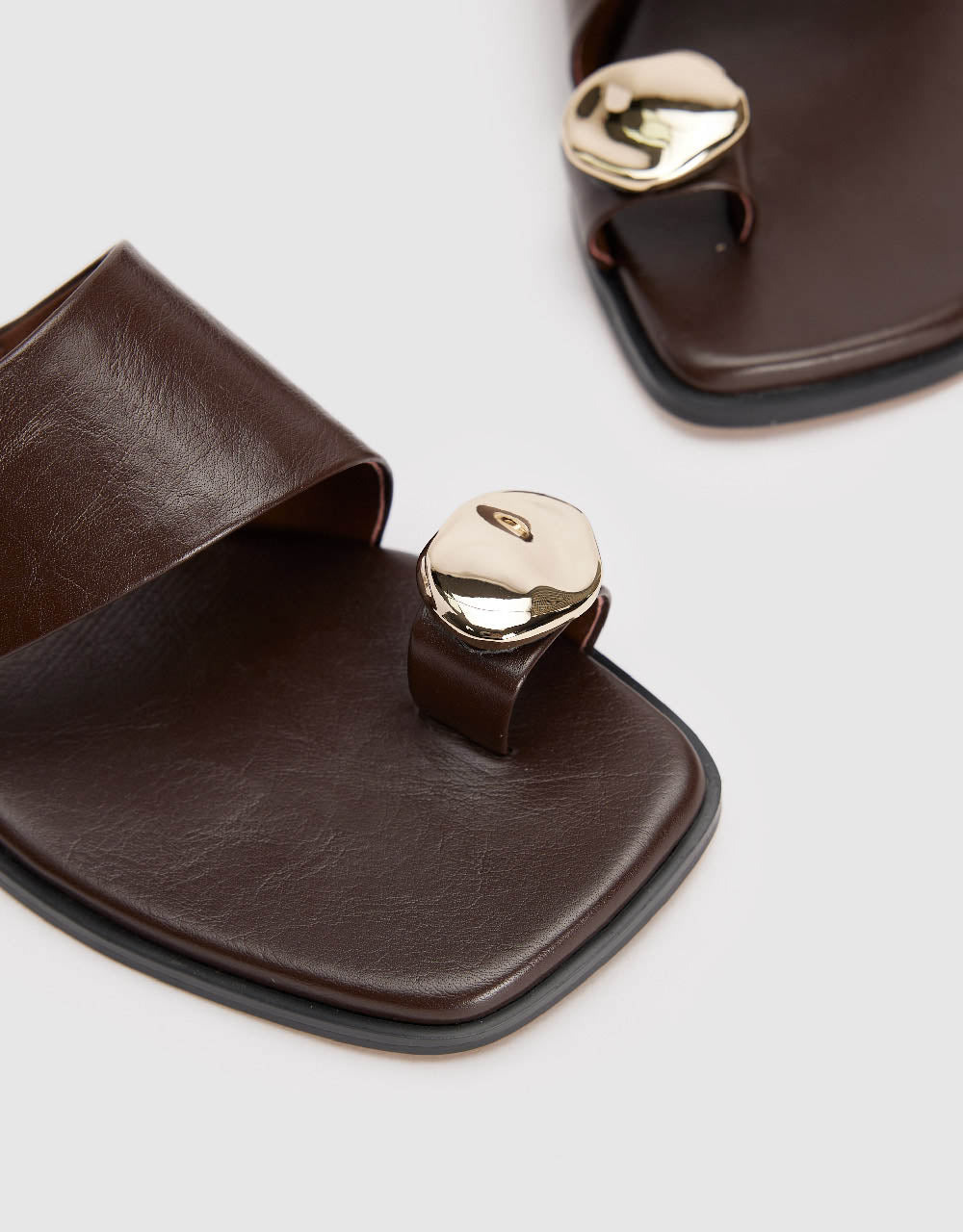 Vegan Leather Square Toe Slippers