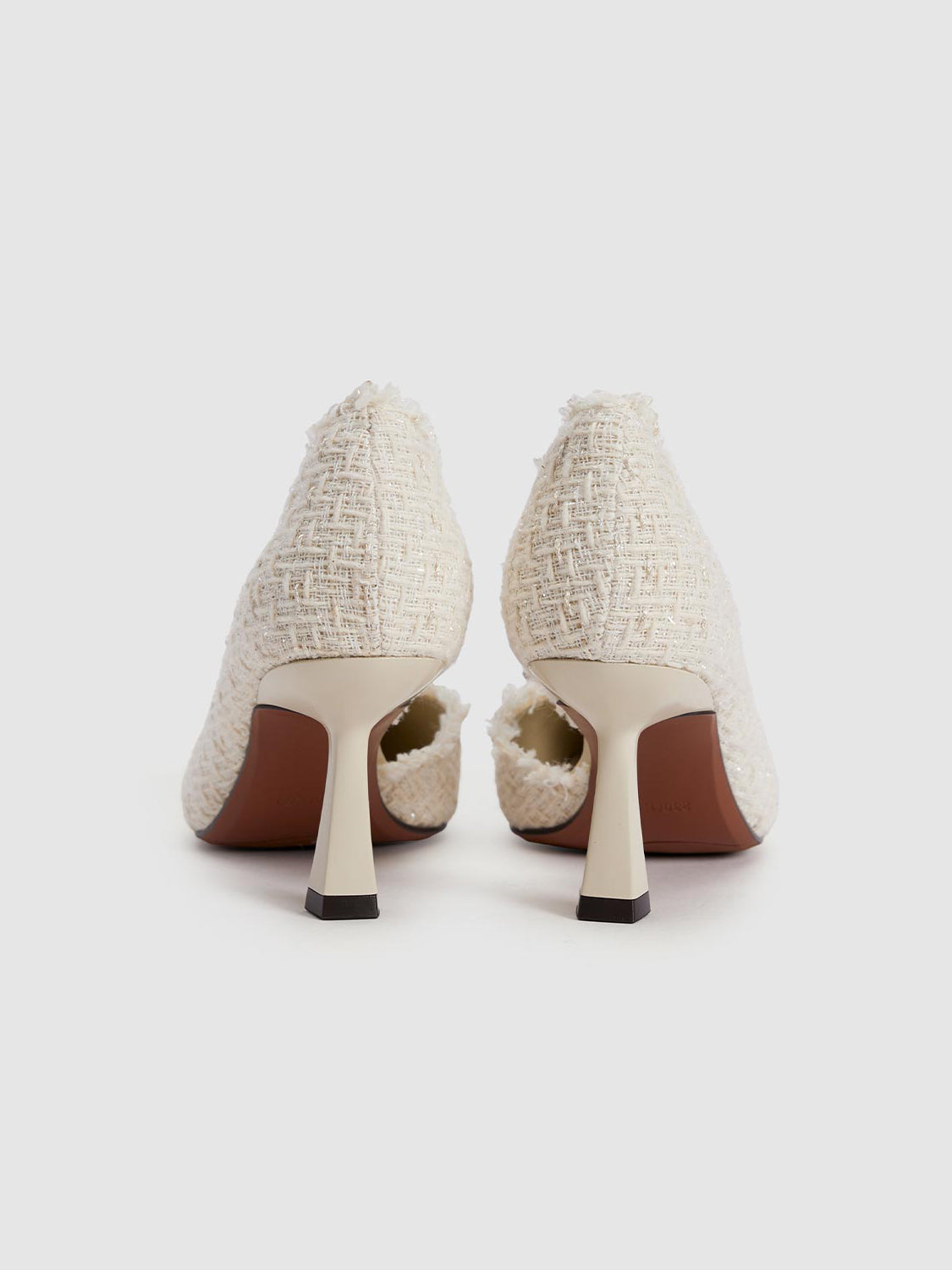 Raw Hem Tweed Heeled Pumps