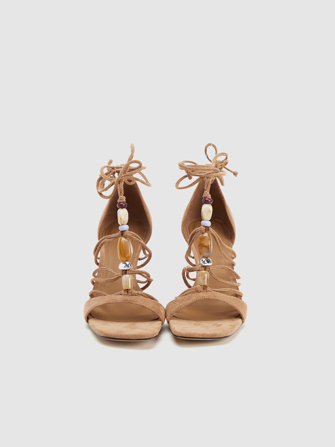 Beaded Lace-up High Heel Sandals