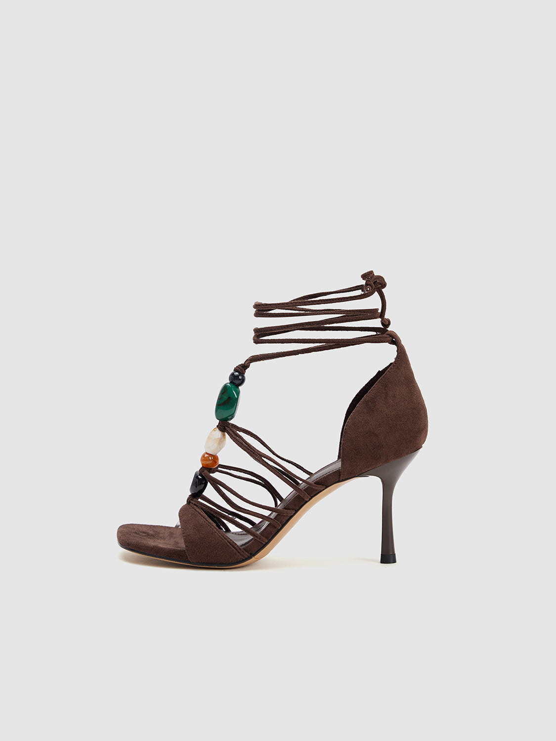 Beaded Lace-up High Heel Sandals
