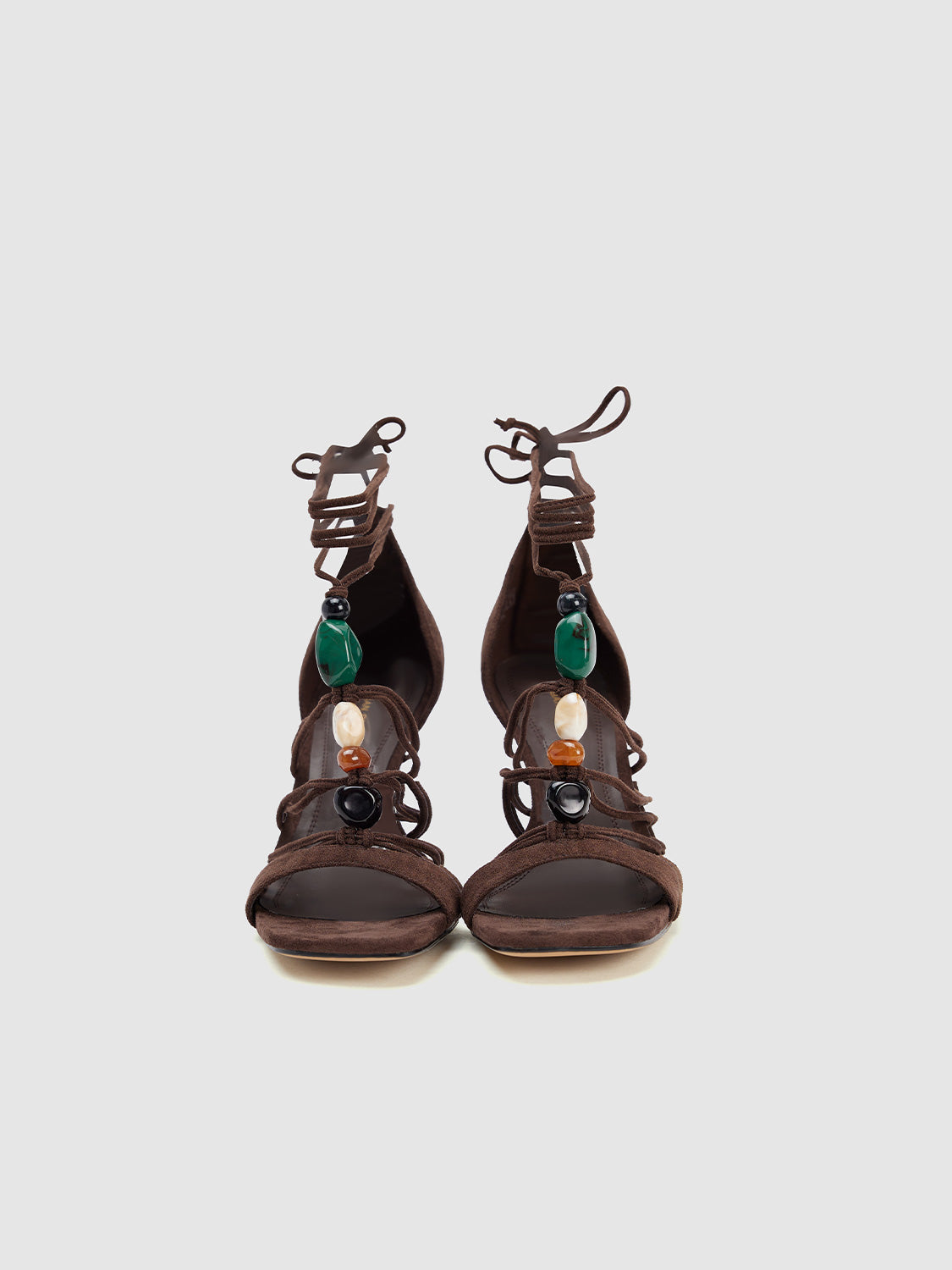 Beaded Lace-up High Heel Sandals