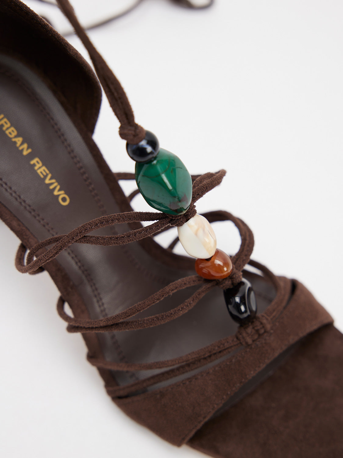 Beaded Lace-up High Heel Sandals