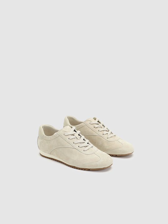Beige Leather With Rubber Sole Durable Non Slip Sneakers