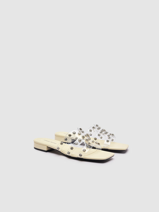 Beige Clear PVC Strap Rhinestone Slippers