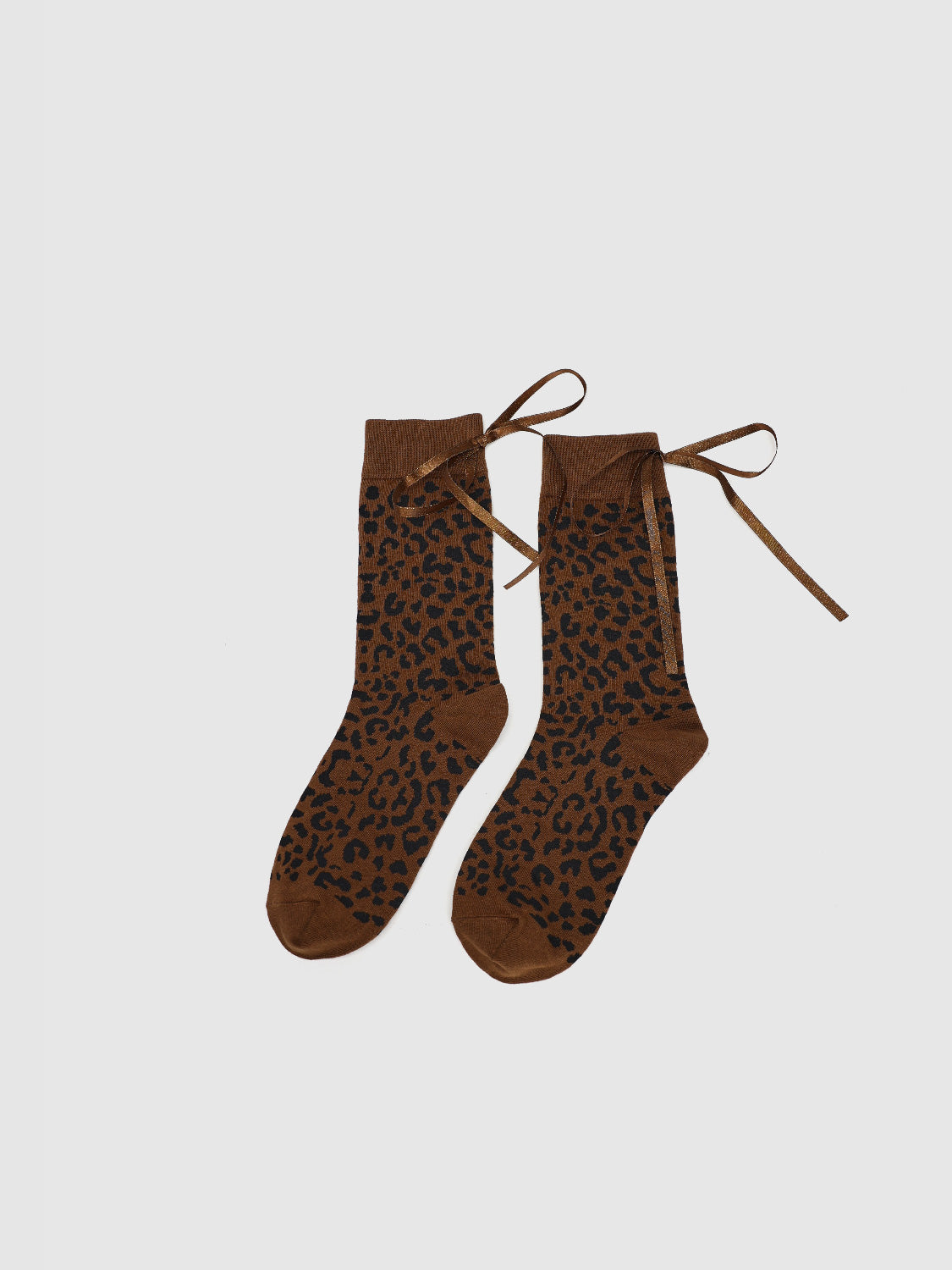 Leopard Printed Bow Décor Mid-Length Socks