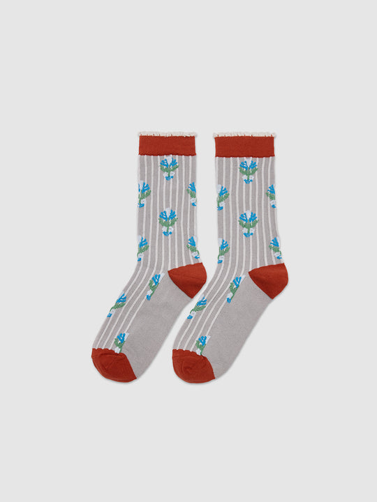 Contrast Frill Embroidered Socks