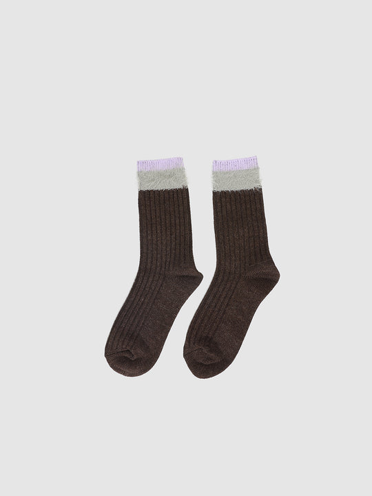 Contrast Fluffy Hem Ribbed Socks