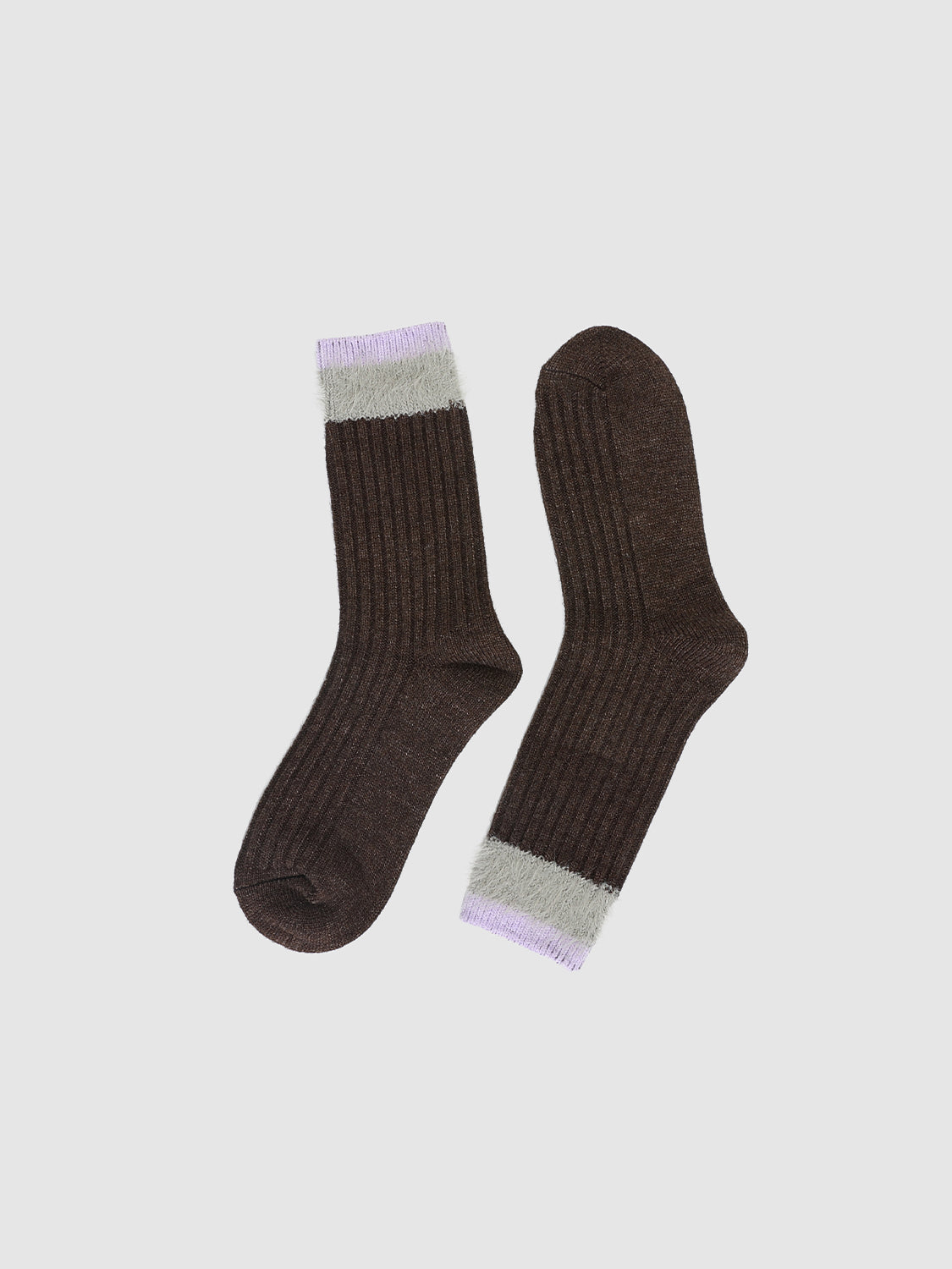 Contrast Fluffy Hem Ribbed Socks