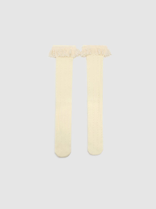 Ruffle Trim Hollow Out Lace Casual Mid Calf Women Socks