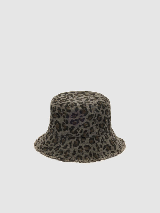 Animal Print Raw Hem Cotton Bucket Hat