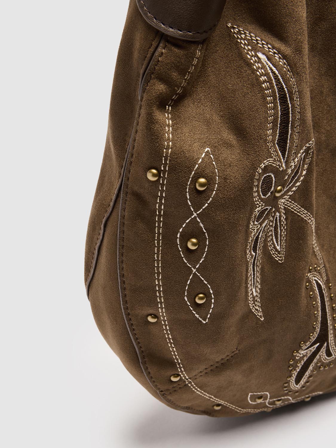 Oversize Embroidered Studded Shoulder Bags