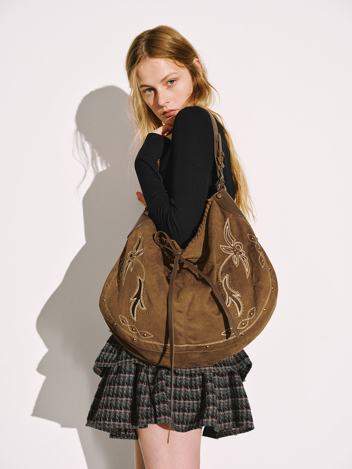 Oversize Embroidered Studded Shoulder Bags