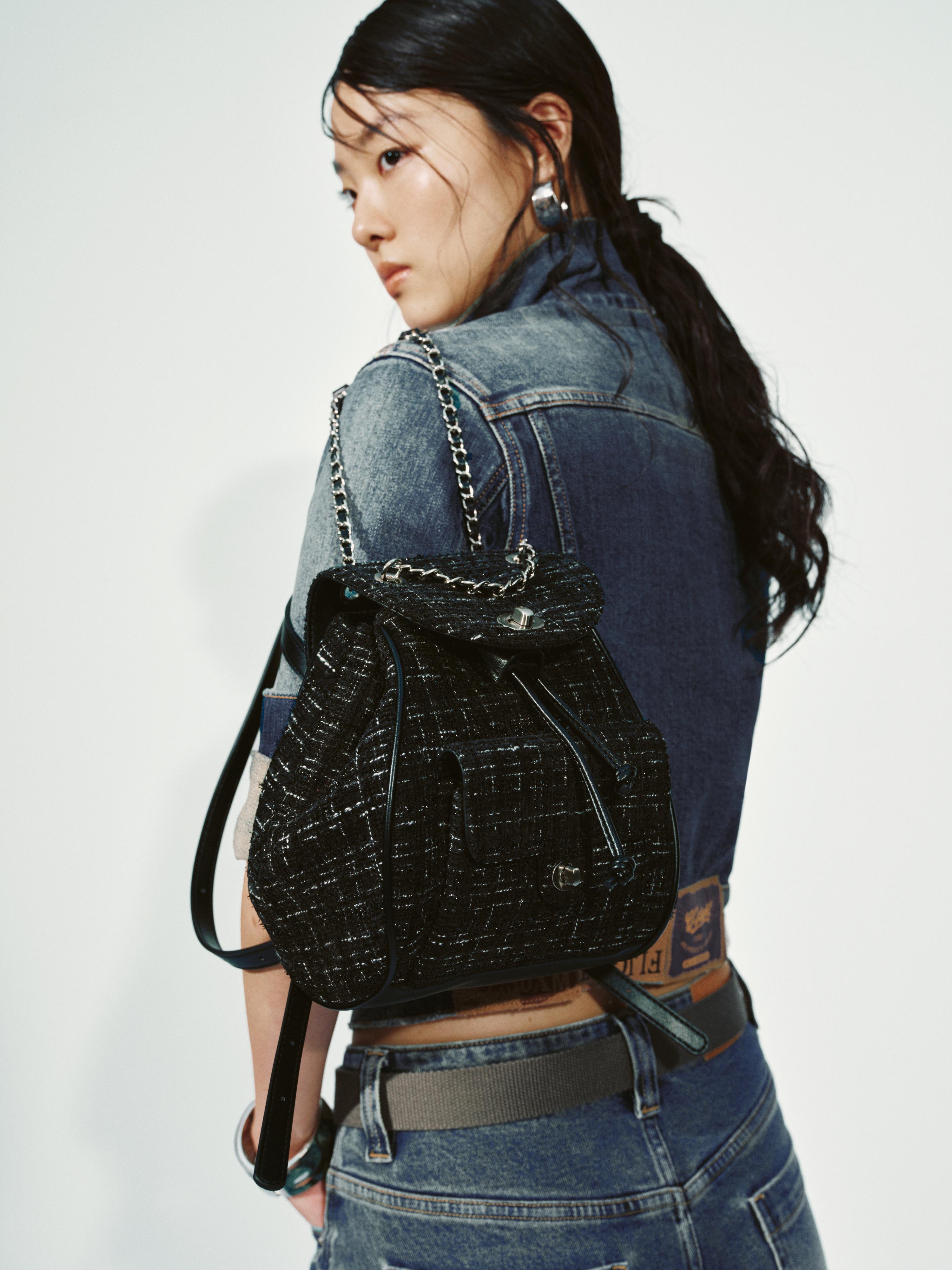 Chain Detail Tweed Backpacks