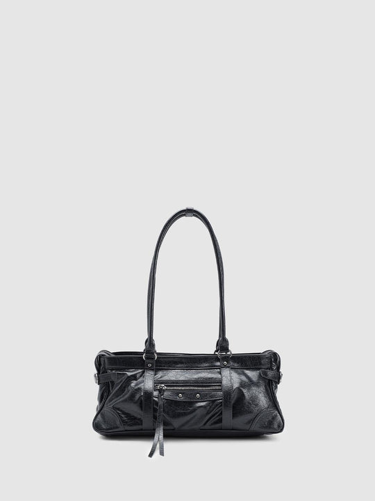 Belt Detail Ruched Structured Faux Leather Shoulder Bag