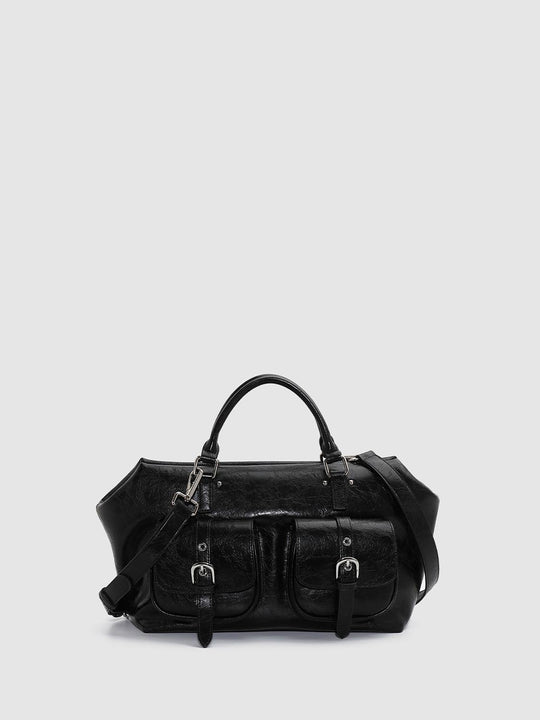 Oversized Faux Leather Multi-Pocket Handle Shoulder Bags