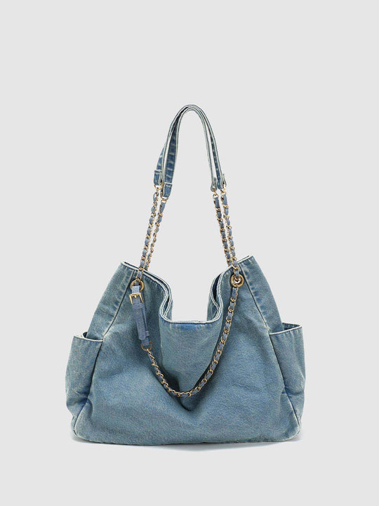 Oversize Chain Detail Denim Shoulder Bags