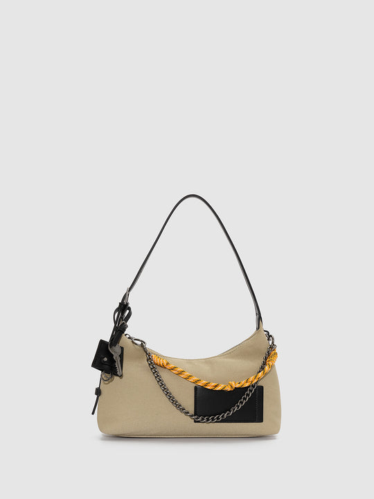 Faux Leather Patch Chain Strap Contrast Rope Accent Hobo Bags