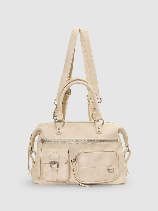 Artificial Leather Zipper Front Pocket Shoulder Bag