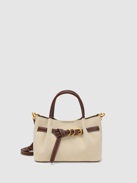 Faux Leather Gold Hardware Belted Accent Satchel Bag