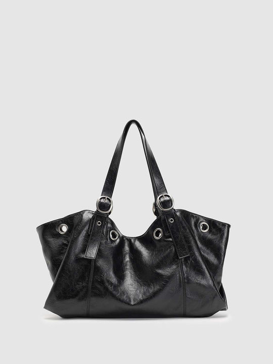 Eyelet Grommet Hardware Two-Handle Ring Detailing And Seam Detailing Shoulder Bag