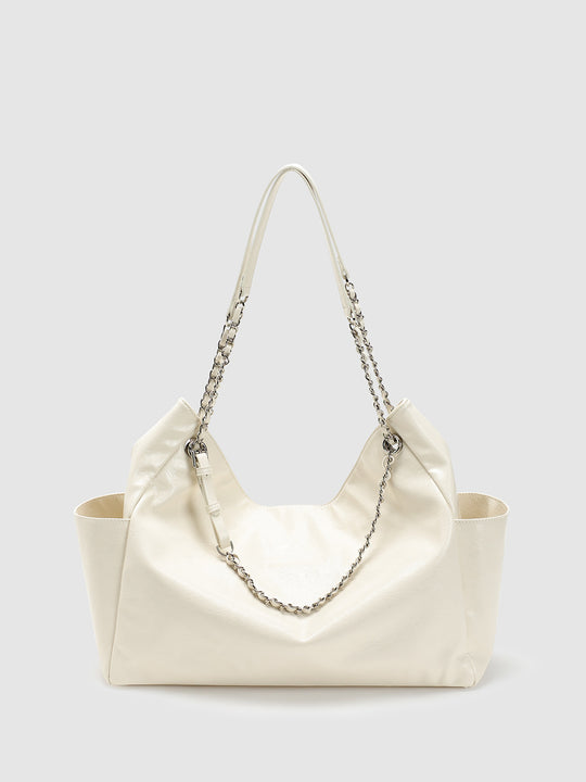 Faux Leather Tote With Chain Strap Stylish Hobo Shoulder Bag