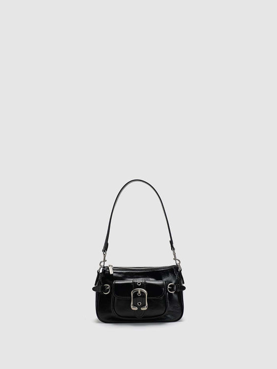Shiny Leather Buckle Flap Y2K Shoulder Underarm Bag