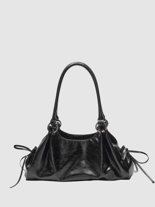 Textured Ruched Drawstring Slouchy Shoulder Bag