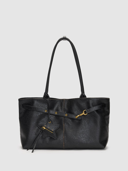 Textured Artificial Leather Star Charm Shoulder Bag