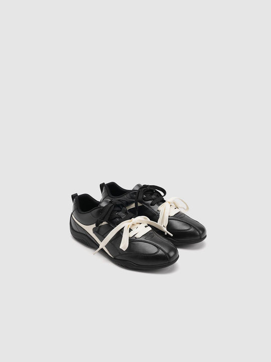 Color Block Faux Leather Lace Up Retro Low Top Sneakers