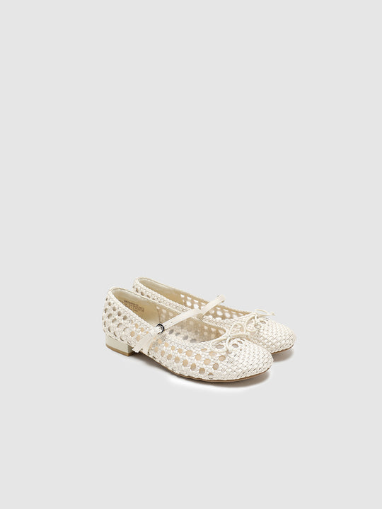 Ivory Cotton Crochet Mary Jane Woven Heeled Pumps
