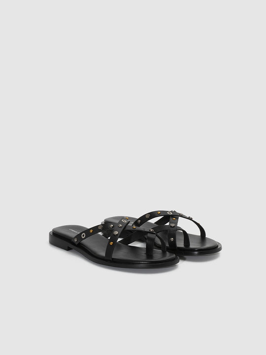 Crisscross Strap Studded Faux Leather Flat Slippers