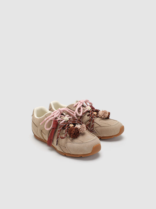 Colorful Tassel Lace Up Embellished Sneakers