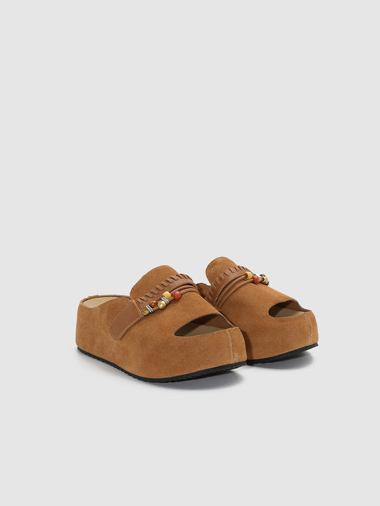 Faux Leather Beaded Strap Mules Slippers