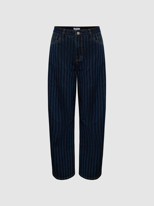Striped Denim Texture Classic Cut Cotton Jeans