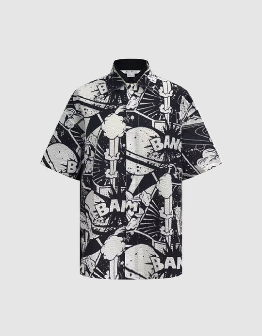 Cartoon Printed Button Up Shirt