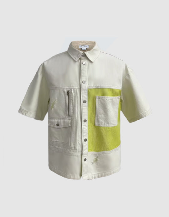 Two Toned Press Buttoned Denim Shirt