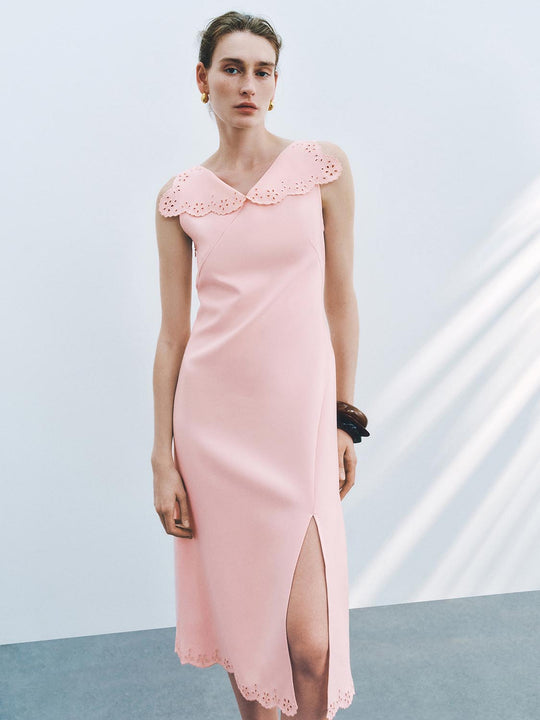 Frill Lapel A-Line Maxi Dresses