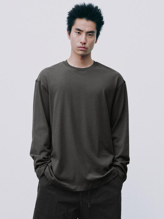 Oversized Long Sleeve Crew Neck Cotton T-Shirt