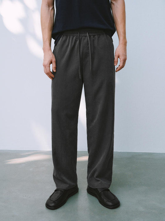Relaxed Straight Leg Pants With Elastic Waist Drawstring