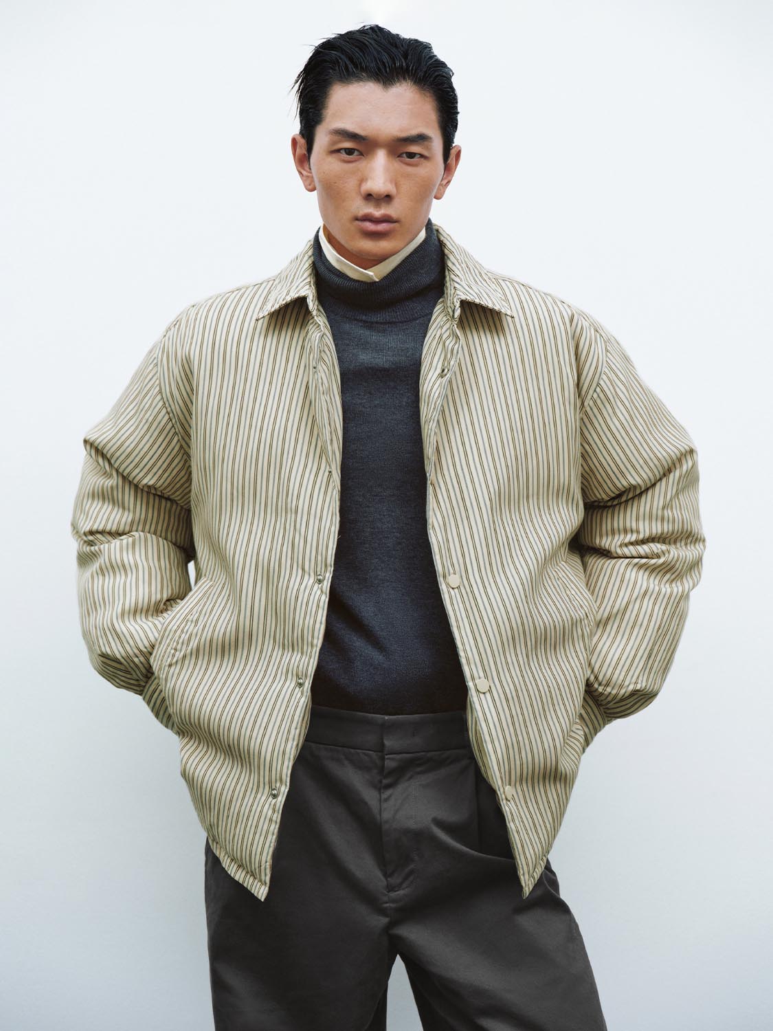 Balloon Sleeve Striped Down Jackets