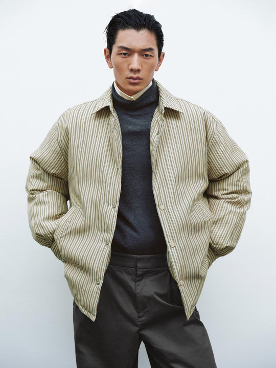 Balloon Sleeve Striped Down Jackets