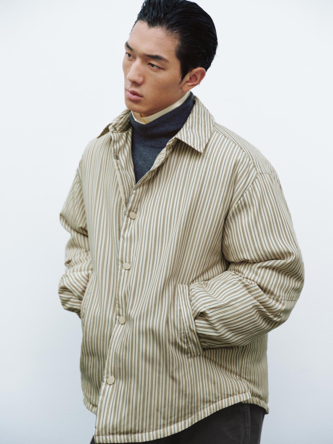 Balloon Sleeve Striped Down Jackets